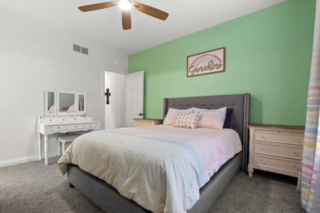 2693 Sanctuary Dr, Stevensville, MI 49127 - bedroom featuring visible vents, carpet flooring, baseboards, and ceiling fan