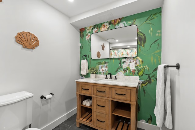 2693 Sanctuary Dr, Stevensville, MI 49127 - full bath featuring baseboards, toilet, vanity, and recessed lighting