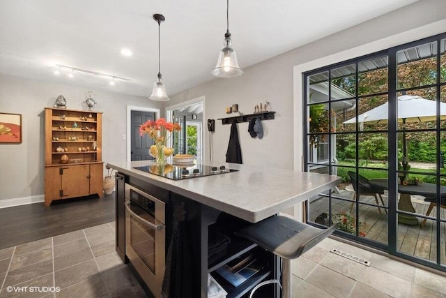 16191 4th Ln, Union Pier, MI 49129 - kitchen featuring decorative light fixtures, stainless steel oven, a wealth of natural light, and black electric stovetop