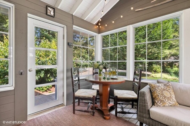 16191 4th Ln, Union Pier, MI 49129 - sunroom with vaulted ceiling, wood walls, and a wealth of natural light