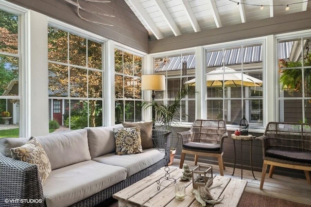 16191 4th Ln, Union Pier, MI 49129 - sunroom / solarium featuring wood finished floors and vaulted ceiling with beams