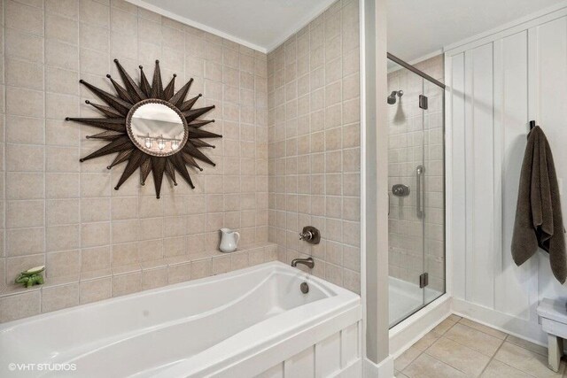 16191 4th Ln, Union Pier, MI 49129 - bathroom with a bath, tile patterned floors, and a stall shower