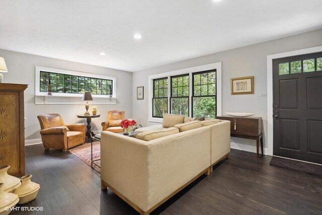 16191 4th Ln, Union Pier, MI 49129 - living room featuring baseboards, dark wood-style floors, and recessed lighting