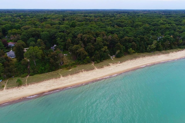 16191 4th Ln, Union Pier, MI 49129 - bird's eye view with a view of the beach, a water view, and a wooded view