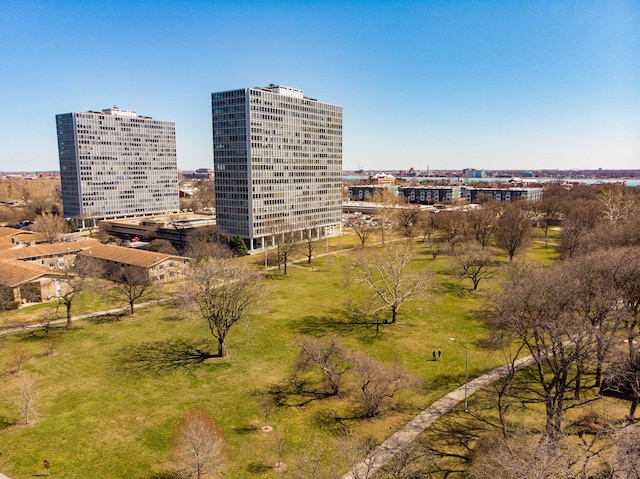 bird's eye view with a city view