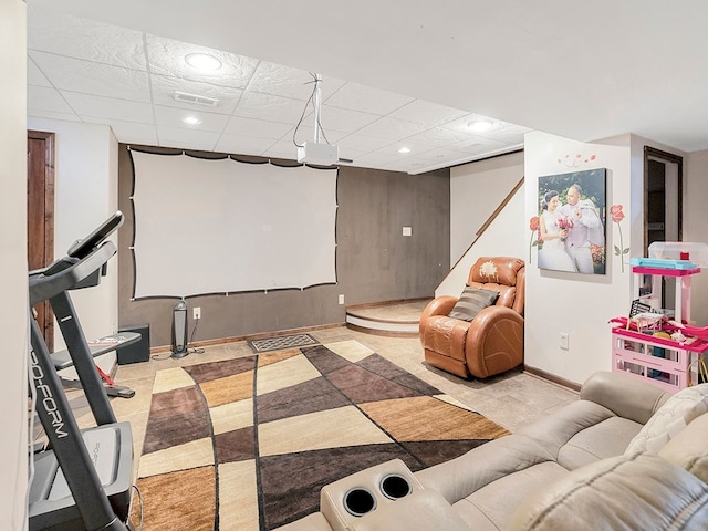cinema with baseboards and recessed lighting
