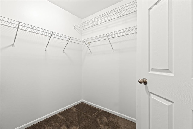 spacious closet featuring dark carpet