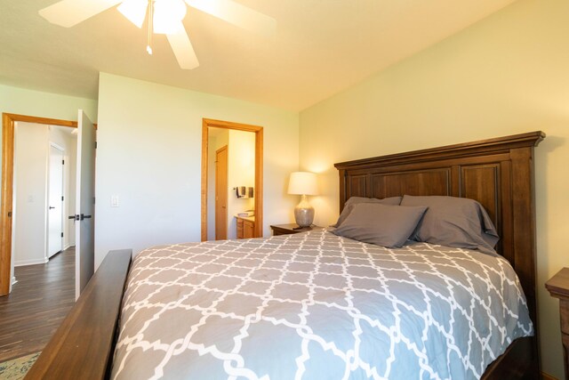333 Quarterline St, Newaygo, MI 49337 - bedroom featuring ceiling fan, baseboards, and dark wood-style flooring