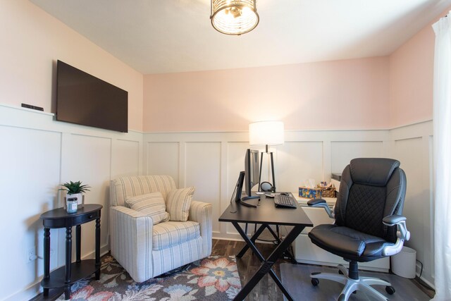 333 Quarterline St, Newaygo, MI 49337 - office area with wood finished floors, a decorative wall, and a wainscoted wall