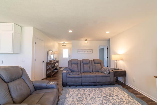 333 Quarterline St, Newaygo, MI 49337 - living room featuring baseboards, recessed lighting, and dark wood-type flooring
