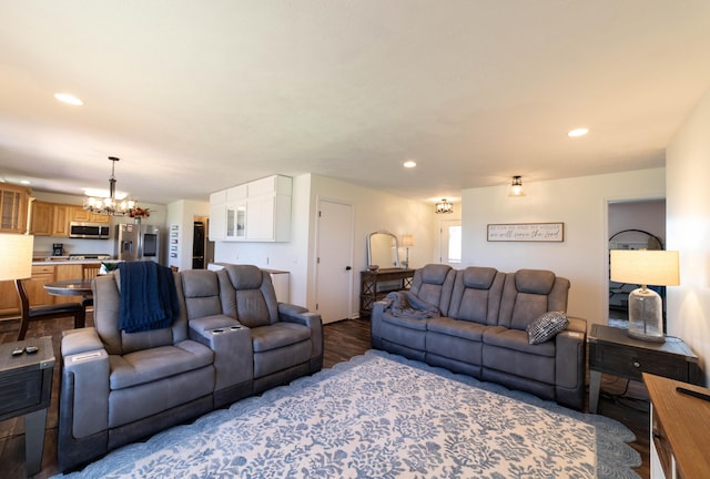 333 Quarterline St, Newaygo, MI 49337 - living area featuring wood finished floors, recessed lighting, and a chandelier