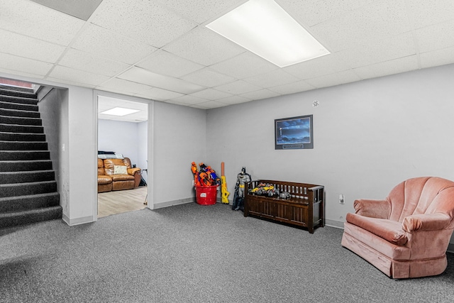 6545 Hiller Ave, Whitmore Lake, MI 48189 - game room with carpet flooring, a drop ceiling, and baseboards
