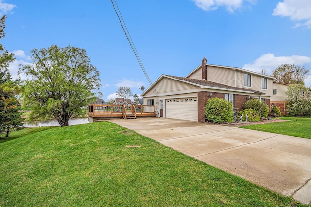 92 Brookfield Dr, Oxford, MI 48371 - view of front facade featuring an attached garage, brick siding, a deck, and a chimney