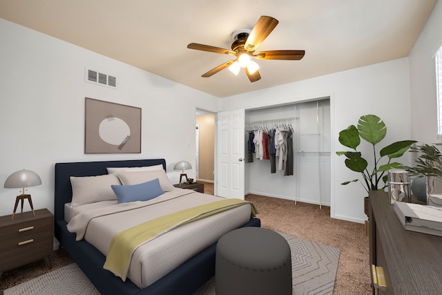 19737 Clement Rd, Northville, MI 48167 - bedroom featuring carpet floors, a closet, baseboards, and a ceiling fan