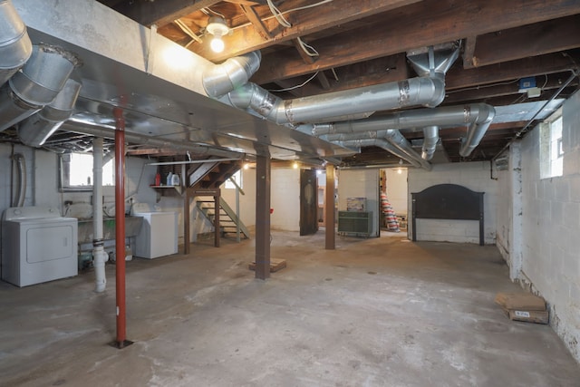 324 Albany St, Ferndale, MI 48220 - below grade area featuring independent washer and dryer and stairway