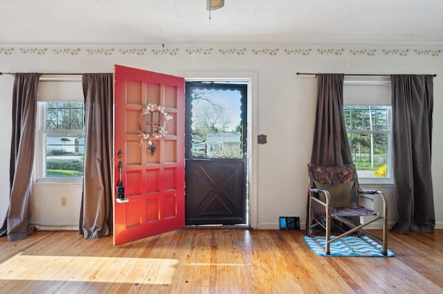 entrance foyer with wood-type flooring and baseboards