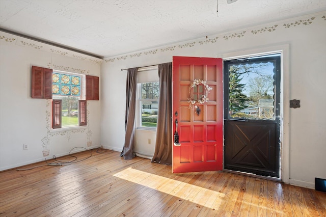 entryway featuring baseboards and wood-type flooring
