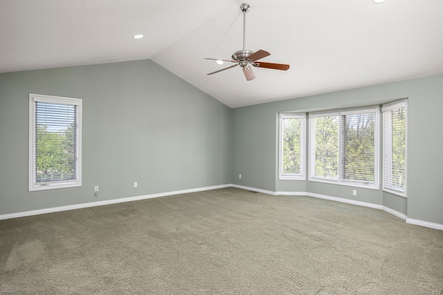24160 Argyle St, Novi, MI 48374 - carpeted empty room featuring a ceiling fan, lofted ceiling, and baseboards