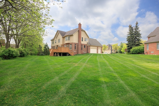 24160 Argyle St, Novi, MI 48374 - rear view of property featuring a lawn, stairway, a chimney, and brick siding