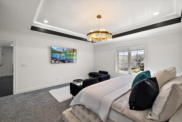 14105 Jode Park, Shelby Twp, MI 48315 - bedroom featuring a raised ceiling, a chandelier, carpet flooring, recessed lighting, and baseboards