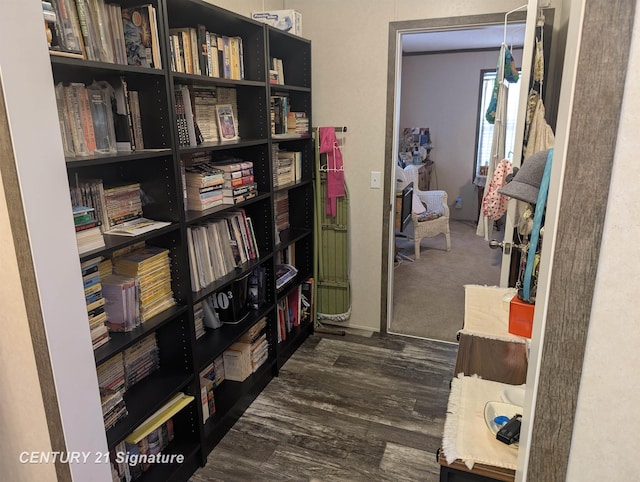 interior space with dark wood-style flooring