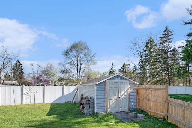 view of shed featuring a fenced backyard