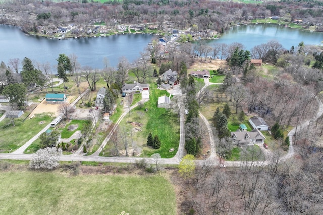drone / aerial view featuring a water view
