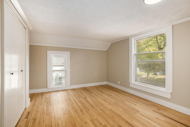 65 N Lake St, Grant, MI 49327 - additional living space with lofted ceiling, baseboards, and light wood-style floors