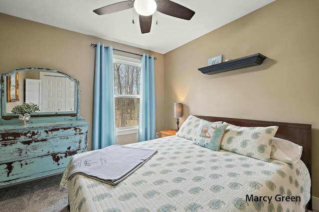 bedroom with carpet floors and ceiling fan
