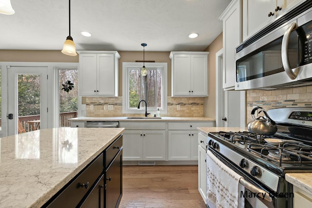 kitchen with stainless steel appliances, a sink, recessed lighting, and a healthy amount of sunlight