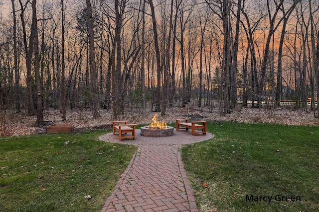 view of yard featuring a fire pit