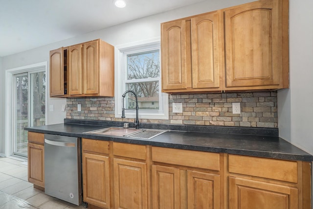 1511 Lake Ave, Portage, MI 49002 - kitchen featuring dishwasher, dark countertops, tasteful backsplash, and a sink