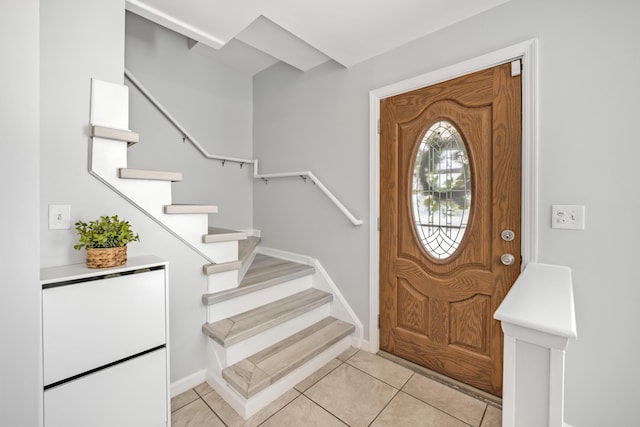 29772 Brentwood St, Southfield, MI 48076 - foyer featuring stairway, baseboards, and light tile patterned floors