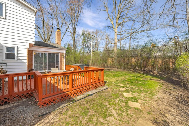 29772 Brentwood St, Southfield, MI 48076 - view of yard featuring a wooden deck and a hot tub