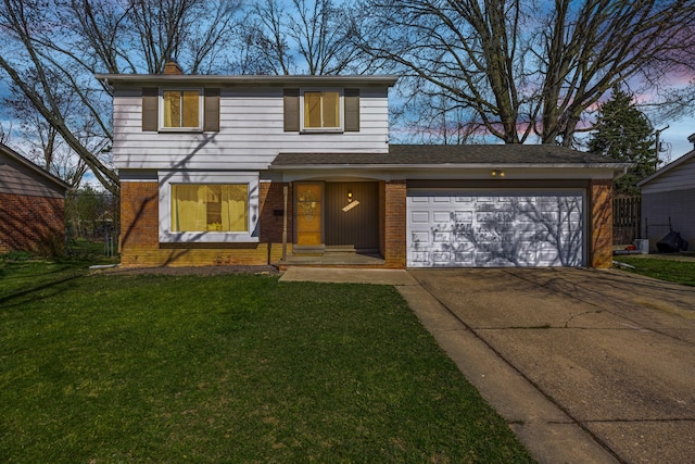 29772 Brentwood St, Southfield, MI 48076 - traditional home featuring an attached garage, a lawn, driveway, and brick siding