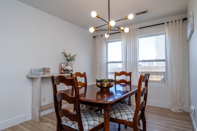 1216 Ellery Grove Ct, Vicksburg, MI 49097 - dining area featuring light wood-type flooring, visible vents, baseboards, and an inviting chandelier