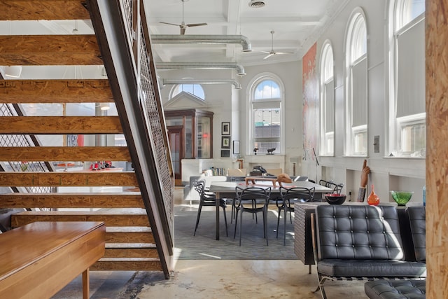 3401 Michigan Ave, Detroit, MI 48216 - interior space featuring coffered ceiling, beam ceiling, and visible vents