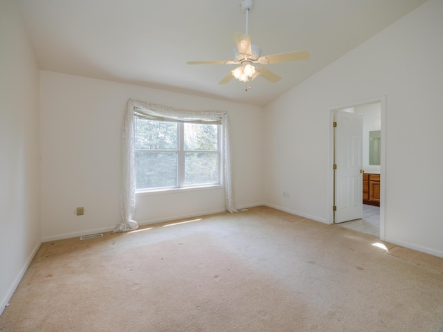 6273 S 12th St, Portage, MI 49024 - unfurnished room featuring ceiling fan, visible vents, baseboards, lofted ceiling, and light carpet