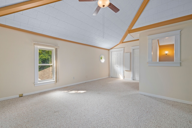 2316 Sugar Riv, Gladwin, MI 48624 - empty room featuring baseboards, a ceiling fan, carpet, and lofted ceiling