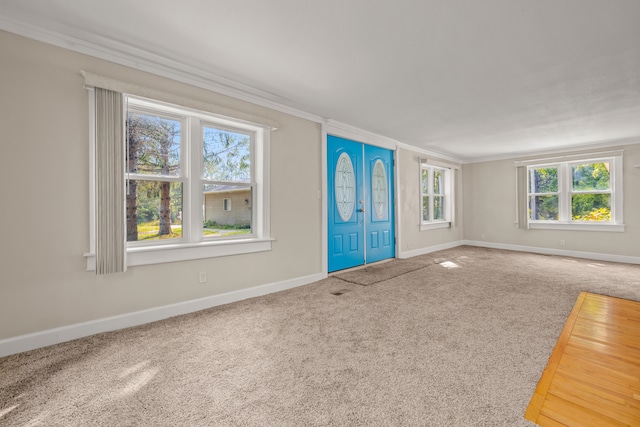 2316 Sugar Riv, Gladwin, MI 48624 - foyer featuring baseboards, ornamental molding, carpet, and plenty of natural light