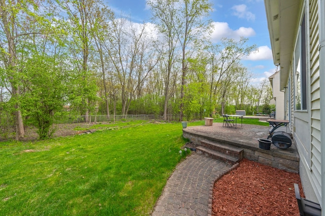 view of yard with a patio and a fenced backyard