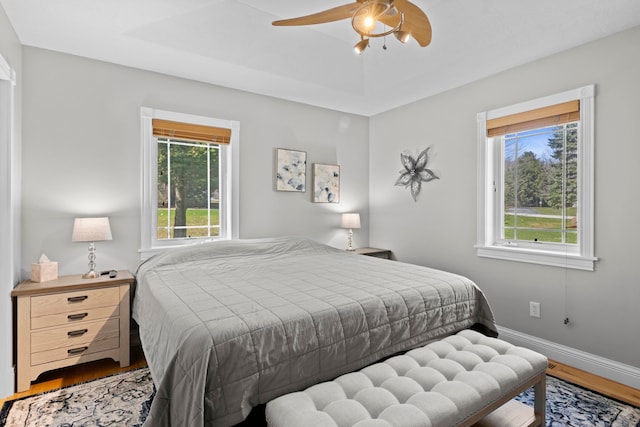 9681 Sugar Bush Run, Traverse City, MI 49685 - bedroom with a ceiling fan, wood finished floors, and baseboards