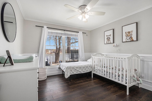 5591 Pioneer Ave, Saint Joseph, MI 49085 - bedroom with ornamental molding, a wainscoted wall, and wood finished floors