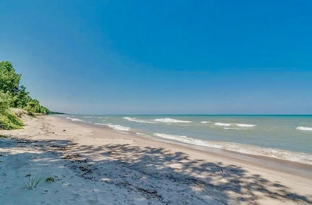 property view of water featuring a beach view