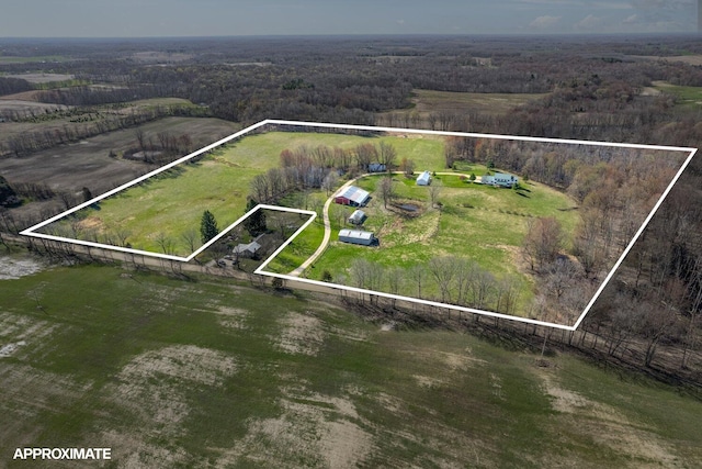 aerial view featuring a rural view