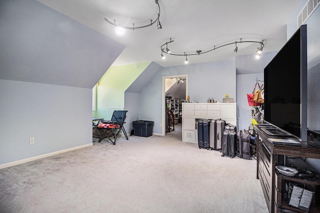 9037 Yorkshire Dr, Saline, MI 48176 - interior space with light carpet, vaulted ceiling, visible vents, and baseboards