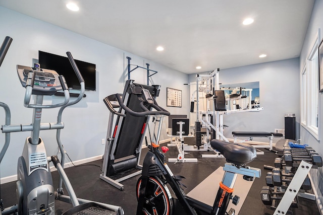 9037 Yorkshire Dr, Saline, MI 48176 - exercise room with recessed lighting and baseboards