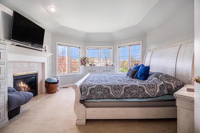 9037 Yorkshire Dr, Saline, MI 48176 - bedroom with recessed lighting, a high end fireplace, baseboards, and carpet