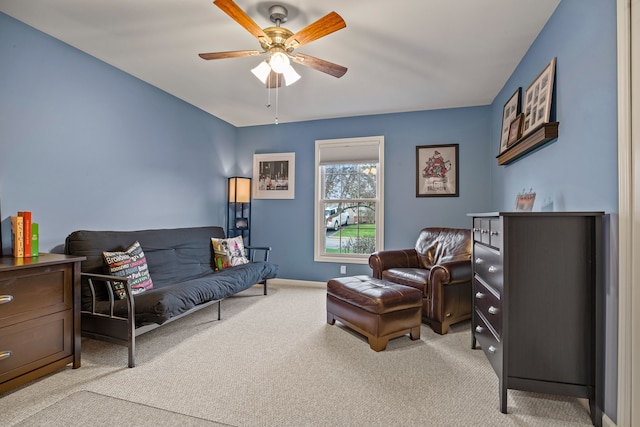 6240 Northridge Hills Dr, Brighton, MI 48116 - living room featuring carpet, ceiling fan, and baseboards