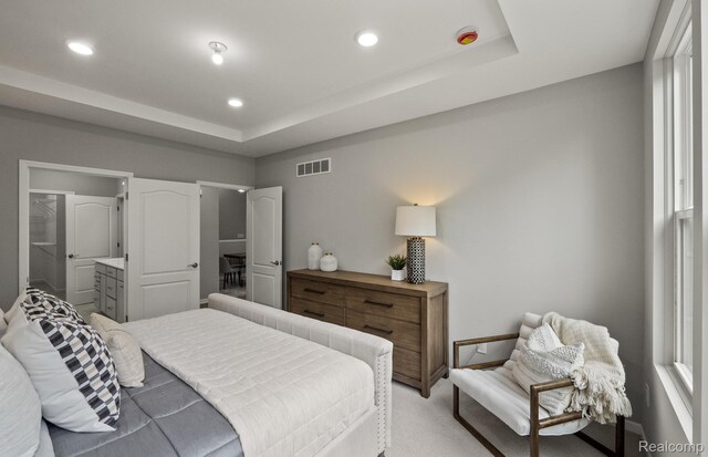 3058 Sheffield Cir, Clarkston, MI 48346 - bedroom with a tray ceiling, recessed lighting, and light carpet